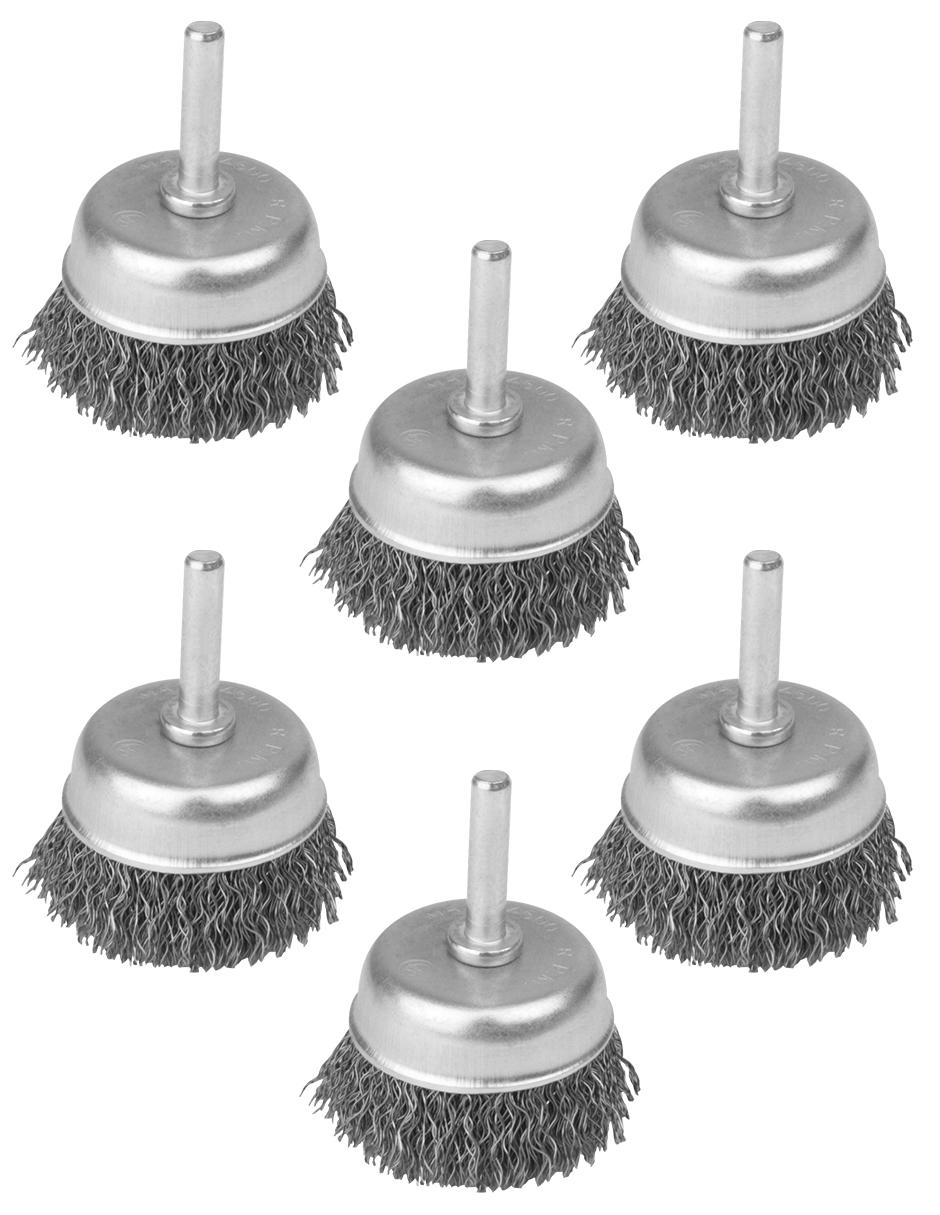 Pack de 6 piezas carda de copa AKSI Maxtool con zanco de 2 3/4 pulgadas alambre grueso pulido máxima velocidad 4 500 RPM