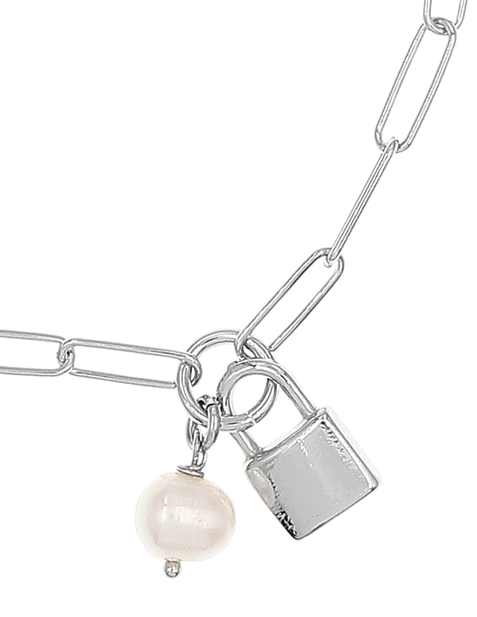 Pulsera de plata con perla p 925 con acabado pulido Pulsera de plata con perla p 925 con acabado pulido