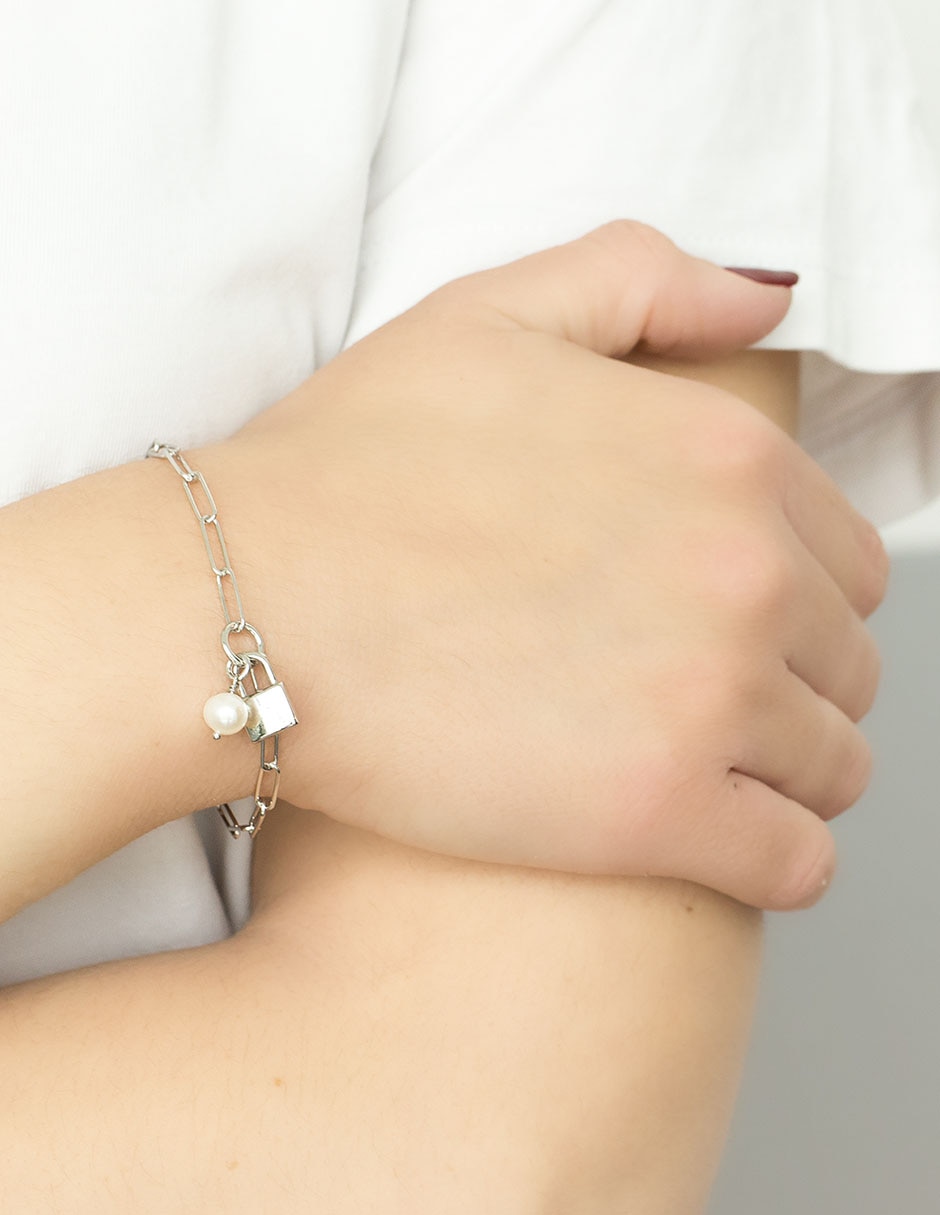 Pulsera de plata con perla p 925 con acabado pulido 3