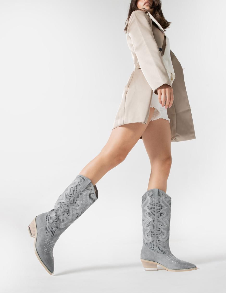 Bota abajo de la rodilla de piel para mujer