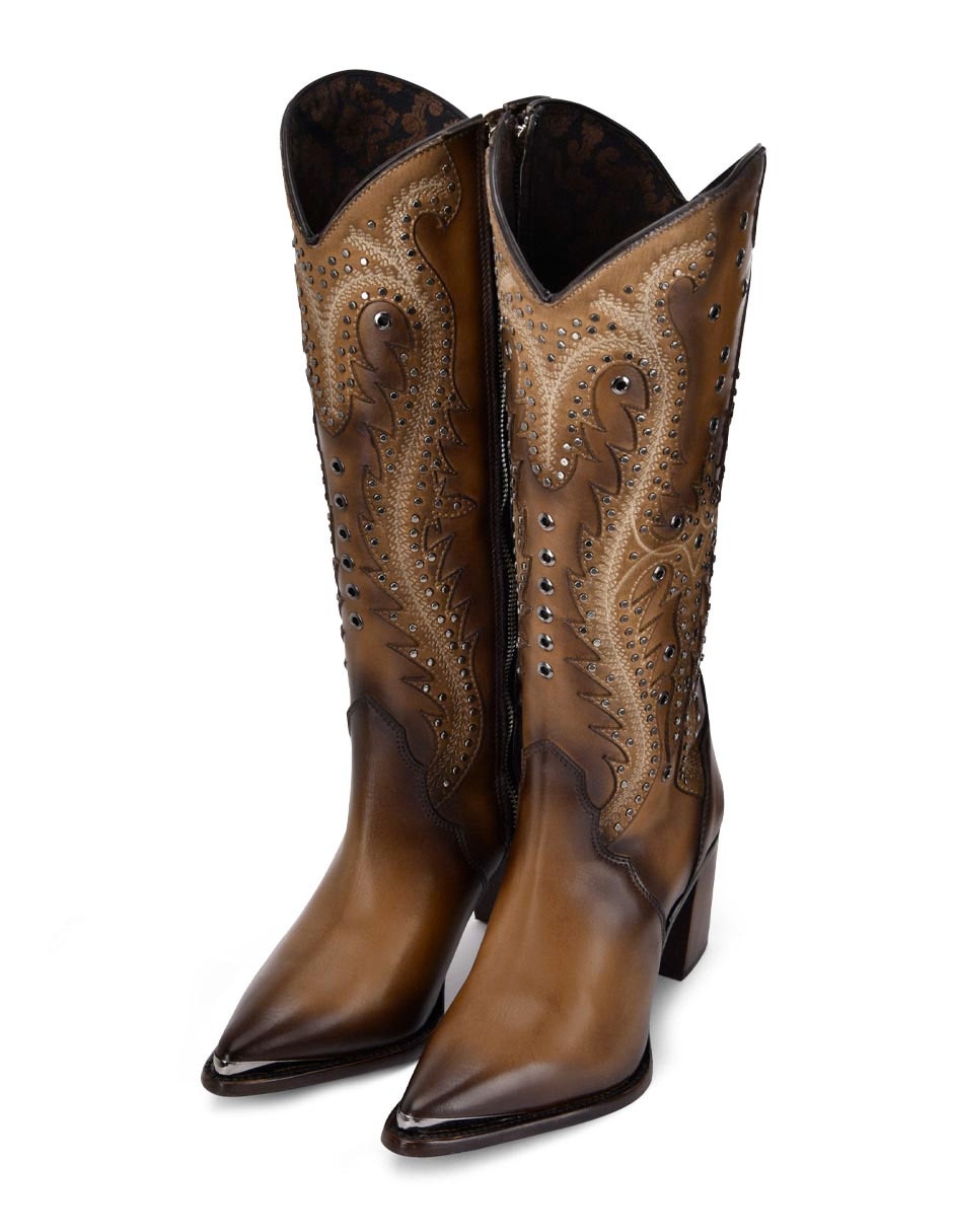 Bota cowboy abajo de la rodilla Franco de piel para mujer 7