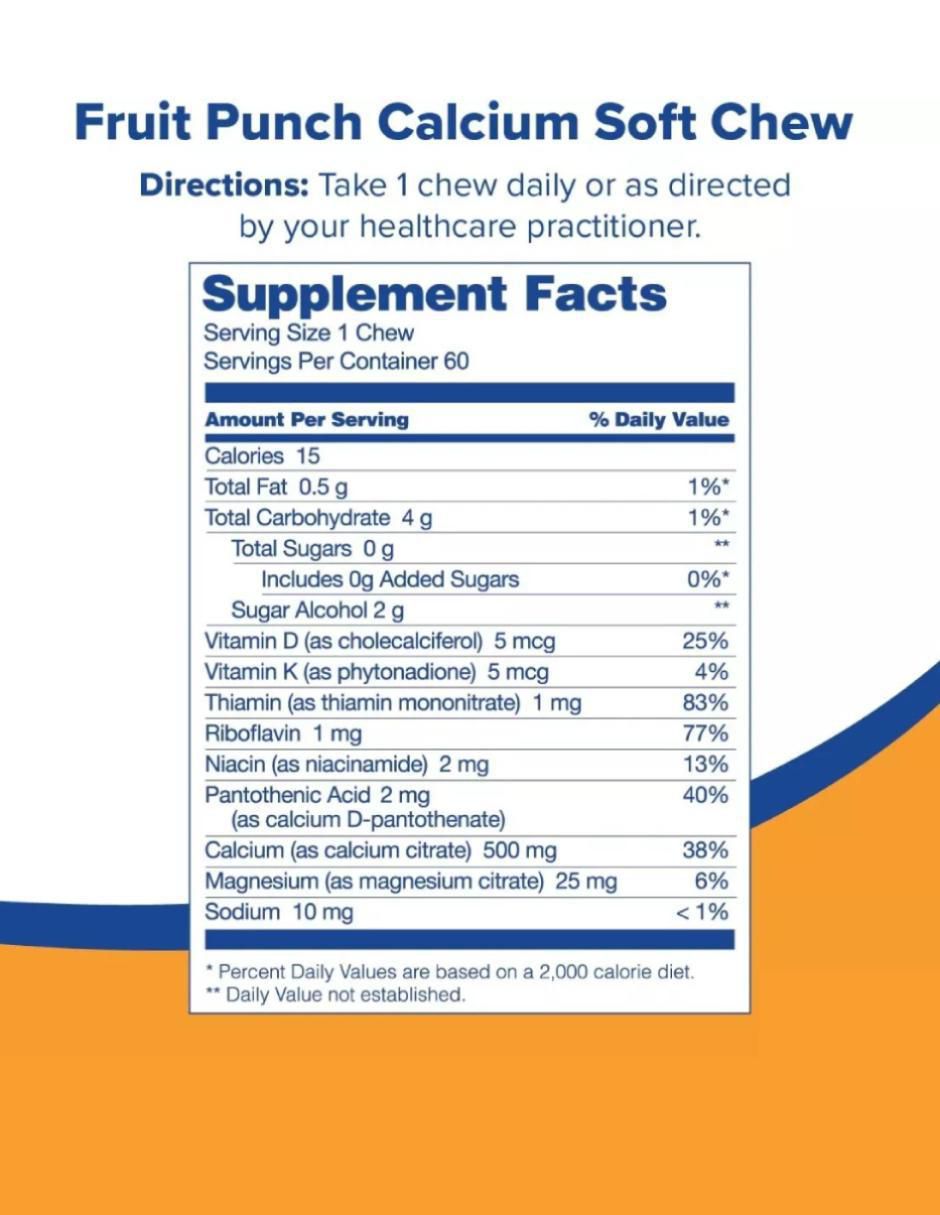 Soft Chews Calcium Bariátrico con calcio sabor ponche de frutas de 60 piezas 2