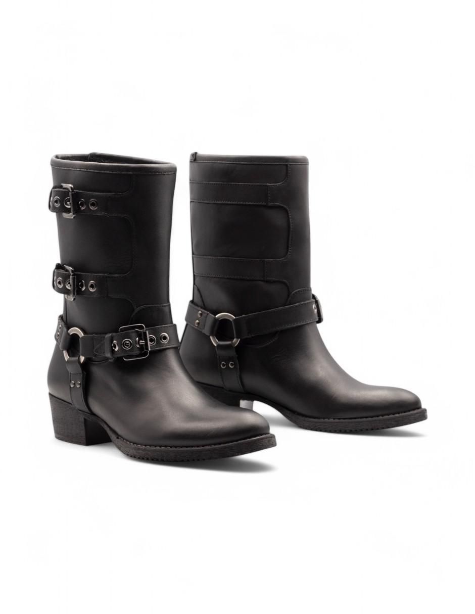Bota media pierna Lyard Biker de piel bovino para mujer