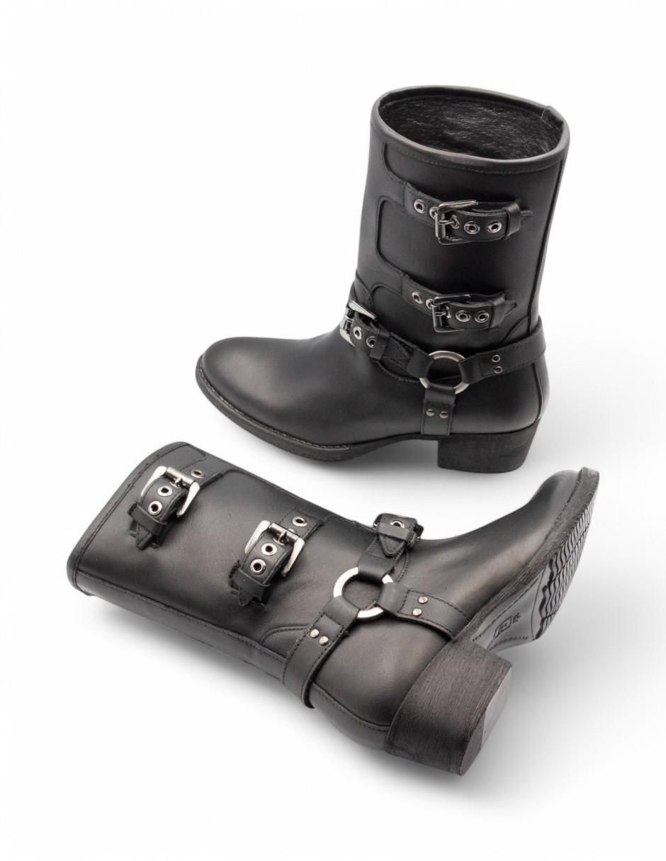 Bota media pierna Lyard Biker de piel bovino para mujer