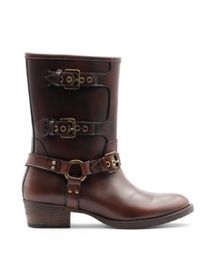 Bota media pierna Biker de piel bovino para mujer Bota media pierna Biker de piel bovino para mujer