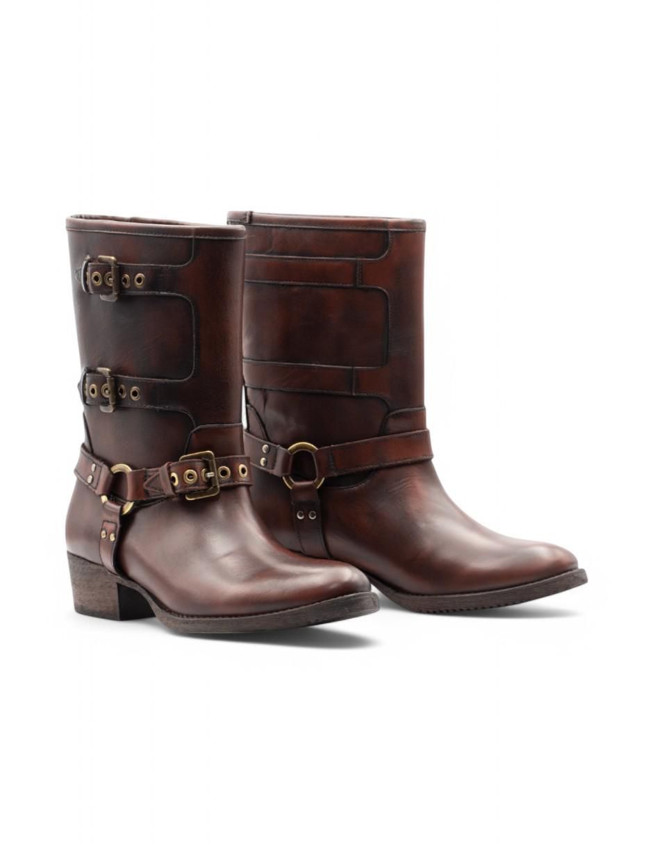 Bota media pierna Lyard Biker de piel bovino para mujer