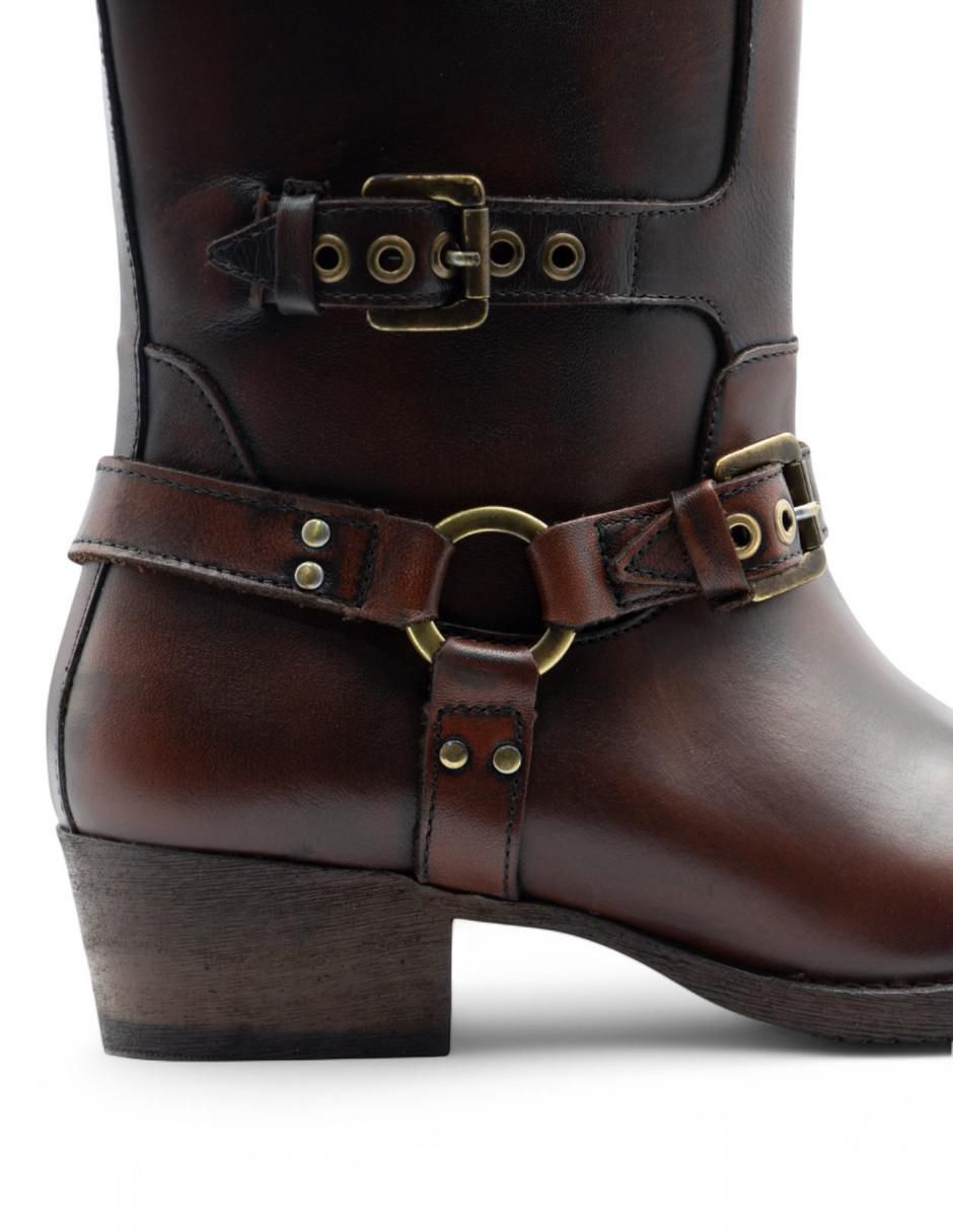 Bota media pierna Lyard Biker de piel bovino para mujer