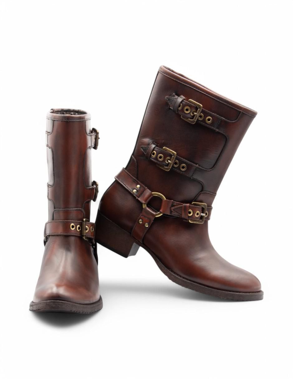 Bota media pierna Lyard Biker de piel bovino para mujer