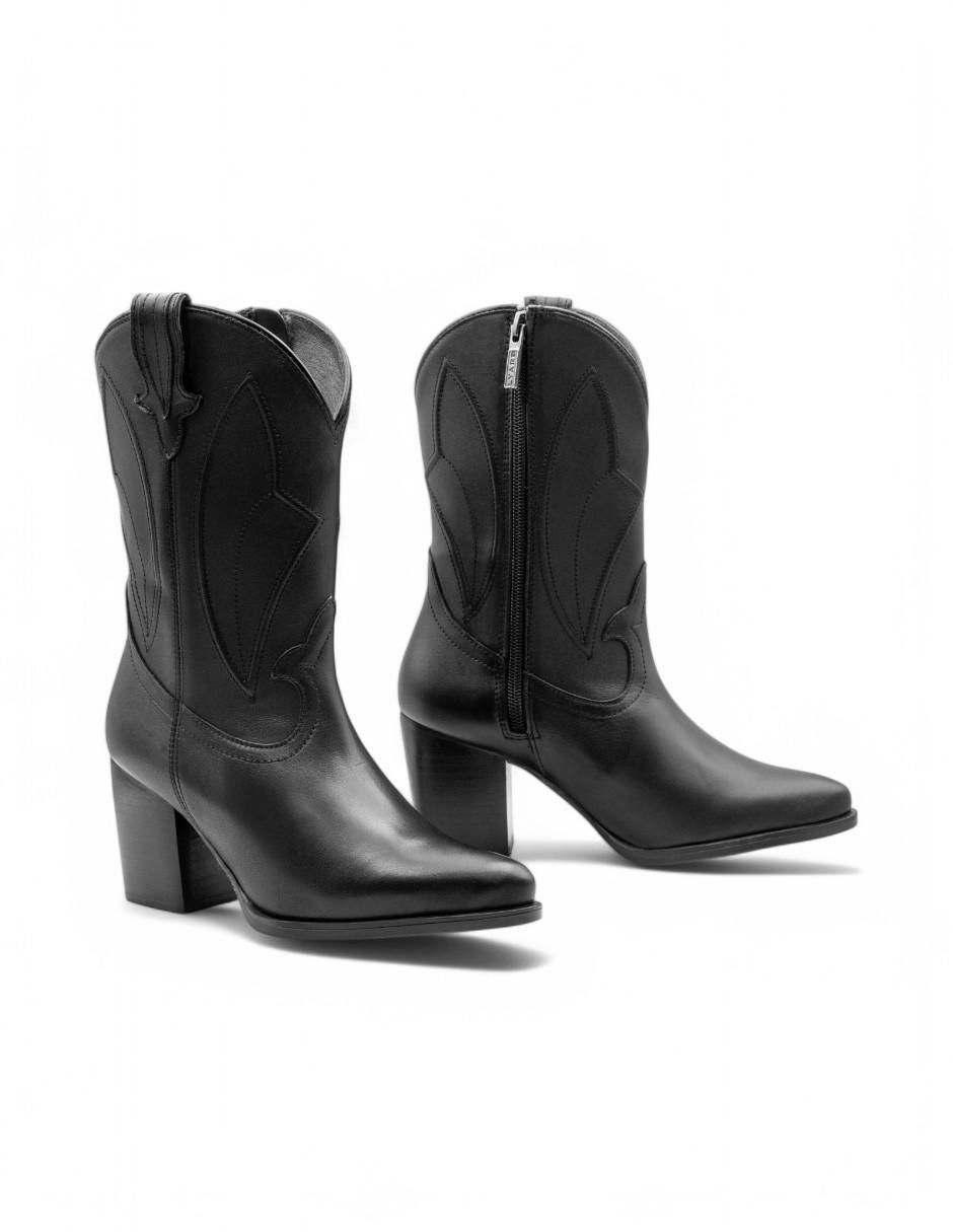 Bota media pierna de piel para mujer