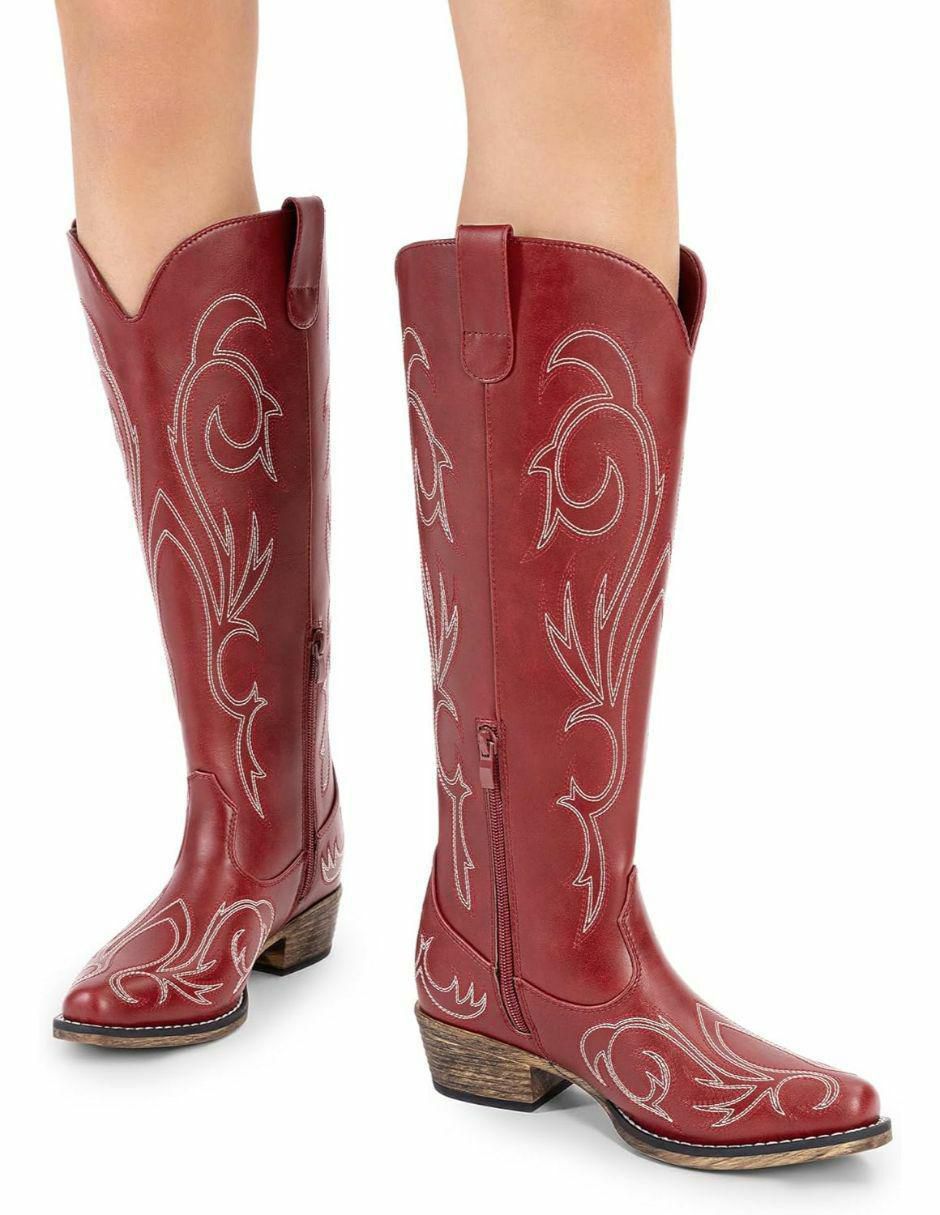 Bota cowboy arriba del tobillo de piel para mujer 4