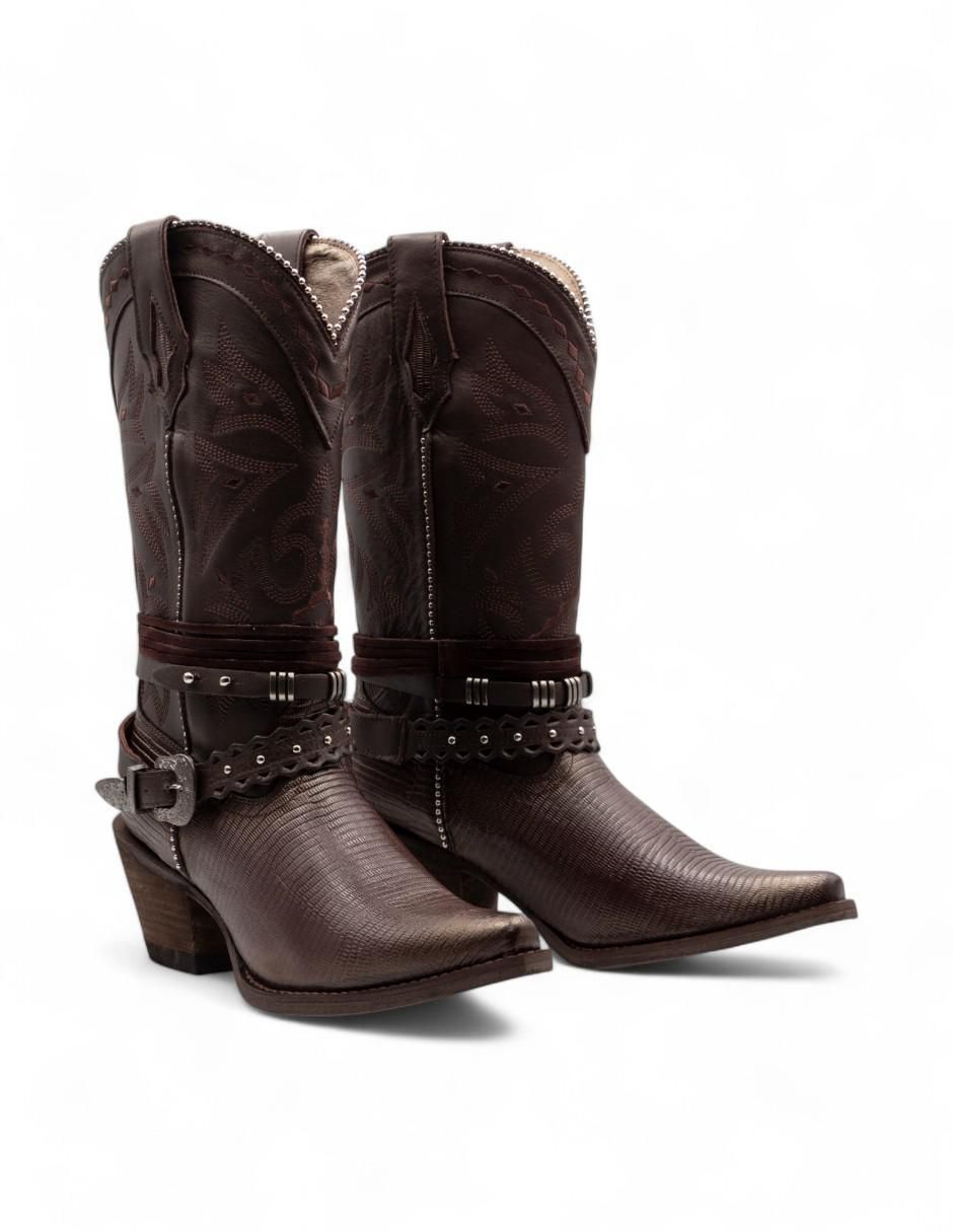 Bota cowboy abajo de la rodilla Lyard de piel bovino para mujer