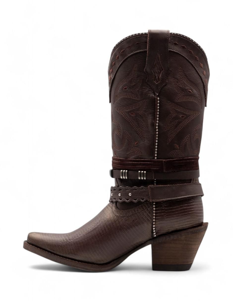 Bota cowboy abajo de la rodilla Lyard de piel bovino para mujer