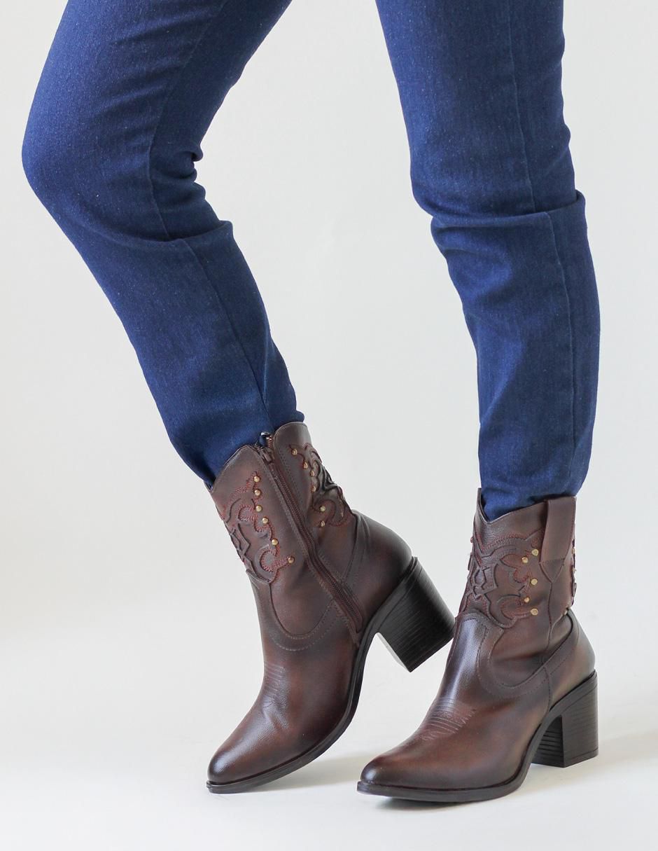 Bota cowboy arriba del tobillo Rbcollection de piel para mujer