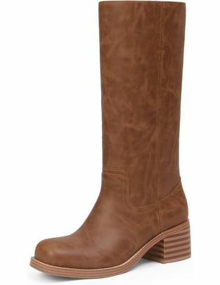 Bota cowboy abajo de la rodilla de piel para mujer