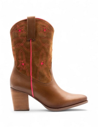 Bota cowboy arriba del tobillo de piel para mujer