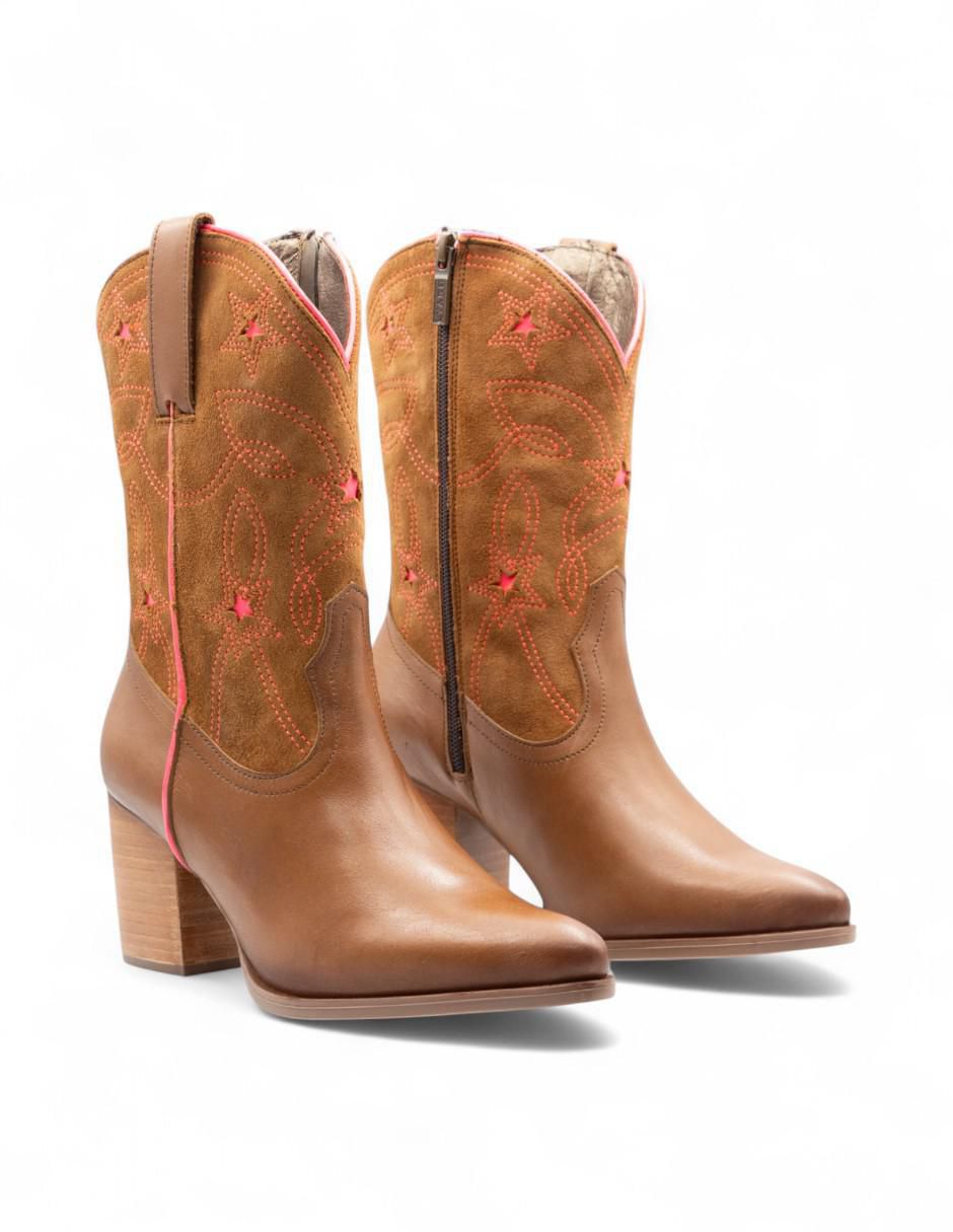 Bota cowboy arriba del tobillo Lyard de piel para mujer