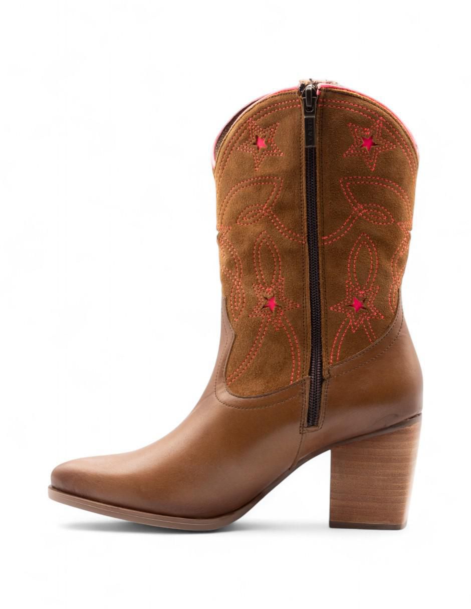 Bota cowboy arriba del tobillo Lyard de piel para mujer