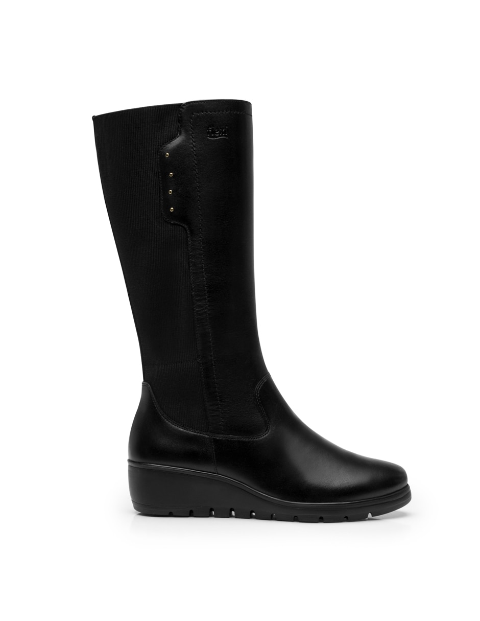 Bota abajo de la rodilla Flexi casual de piel para mujer