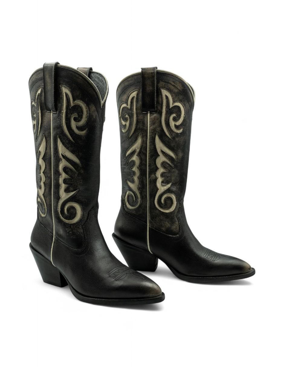 Bota cowboy abajo de la rodilla otoño invierno "de" piel bovino "para mujer" 2