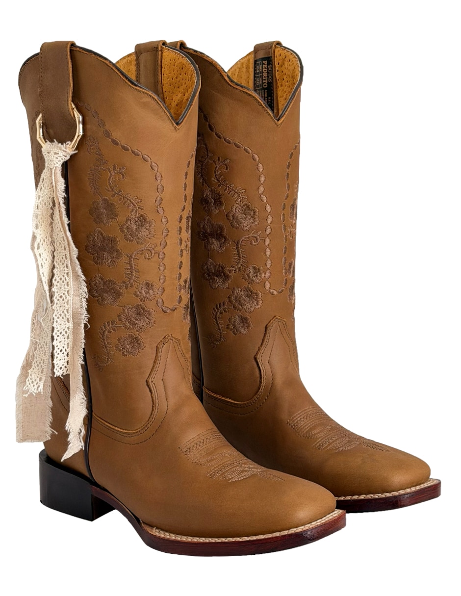 Bota cowboy media pierna de piel para mujer 7