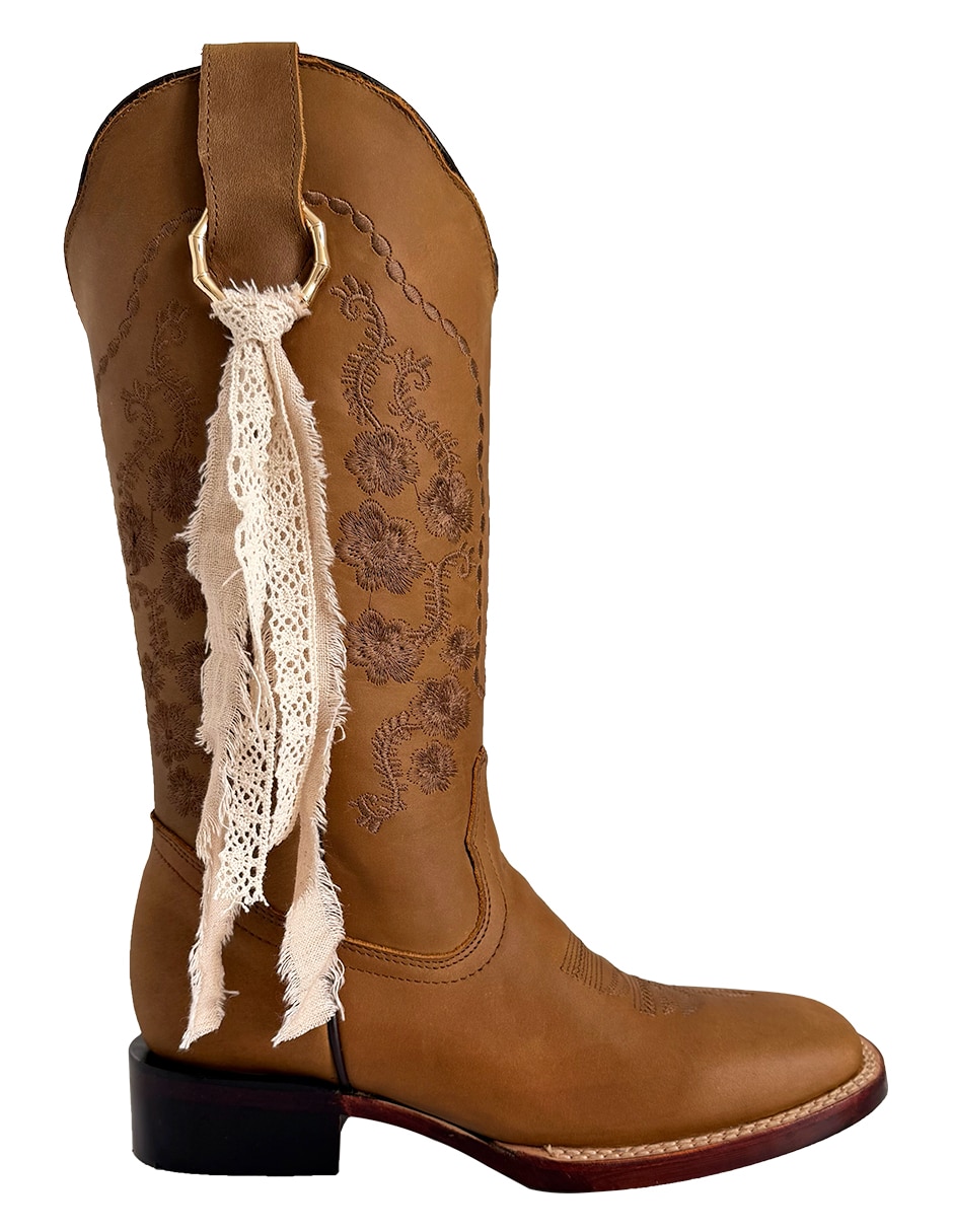 Bota cowboy media pierna de piel para mujer