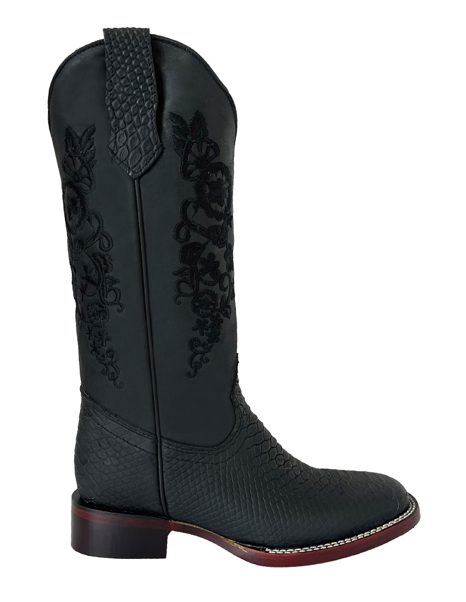 Bota cowboy media pierna de piel para mujer