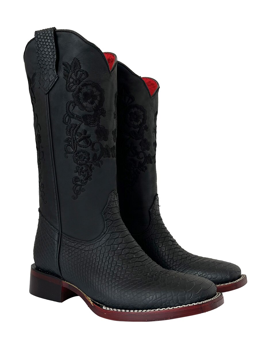 Bota cowboy media pierna de piel para mujer