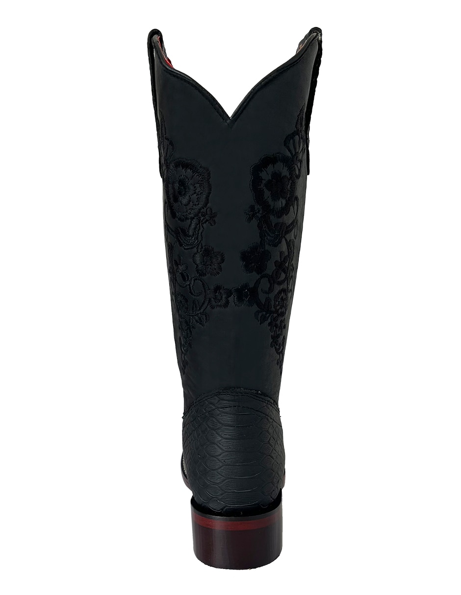 Bota cowboy media pierna de piel para mujer