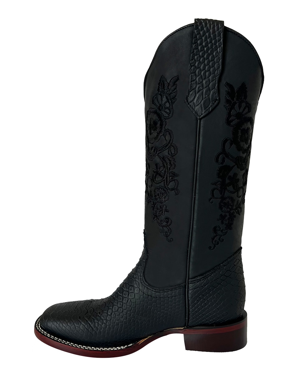 Bota cowboy media pierna de piel para mujer
