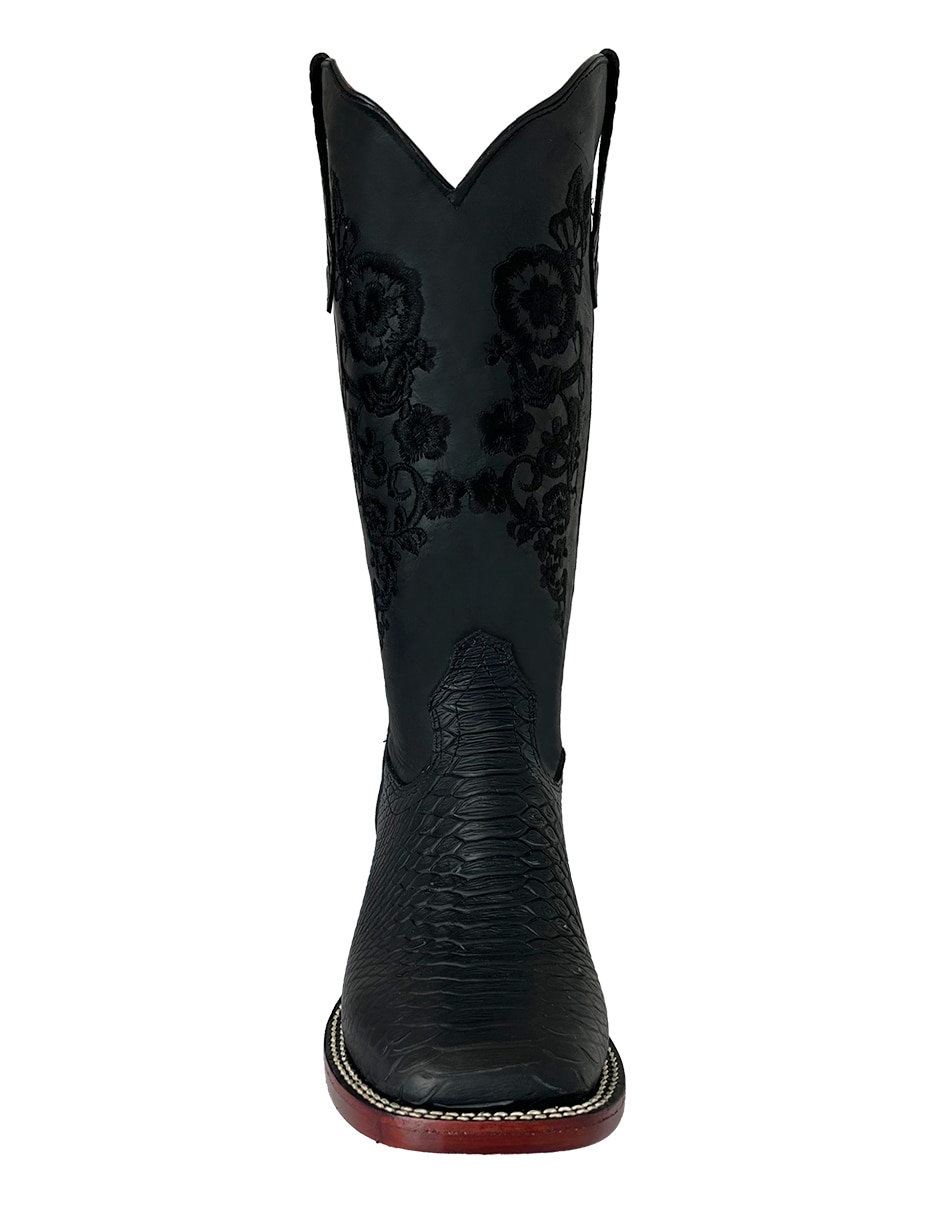 Bota cowboy media pierna de piel para mujer
