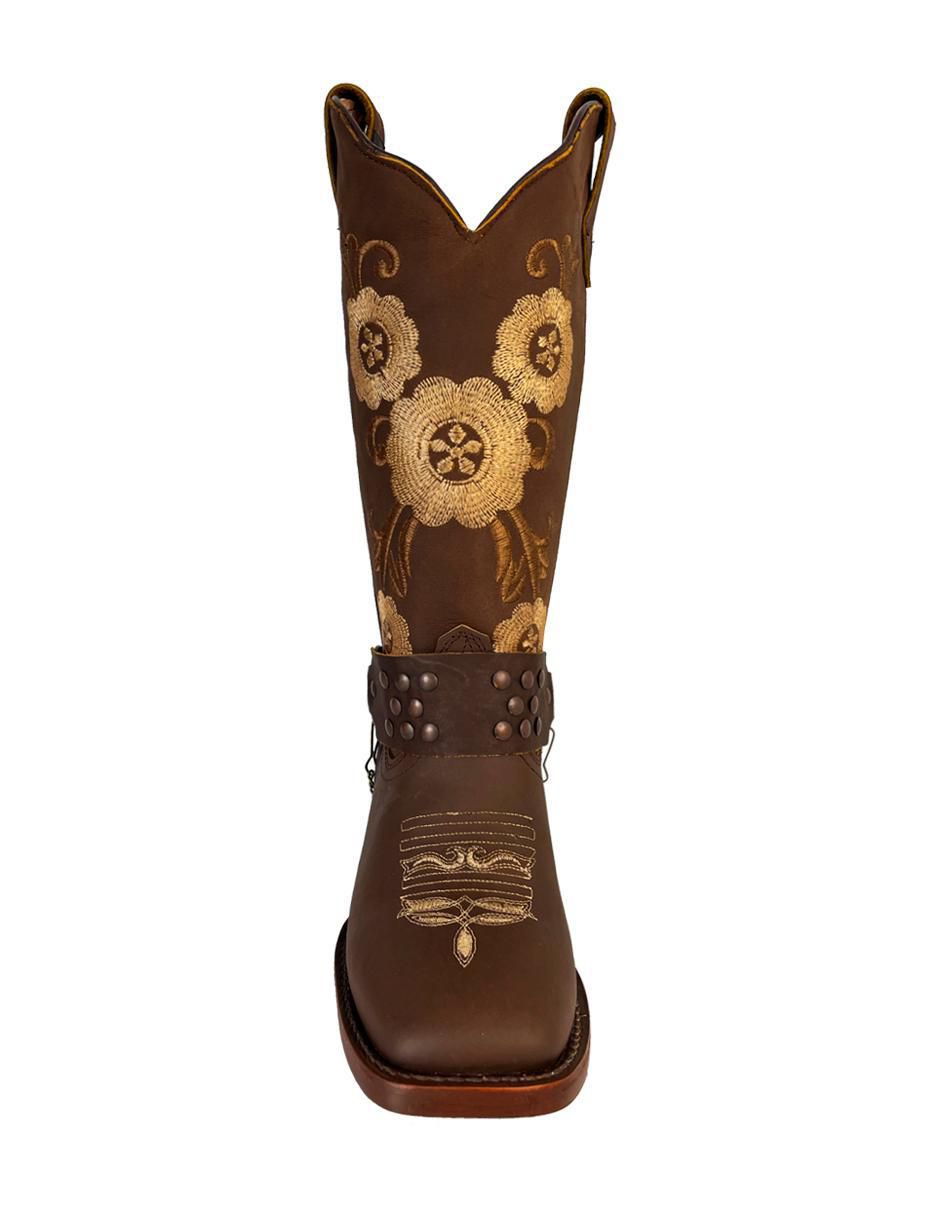 Bota cowboy media pierna de piel para mujer 4