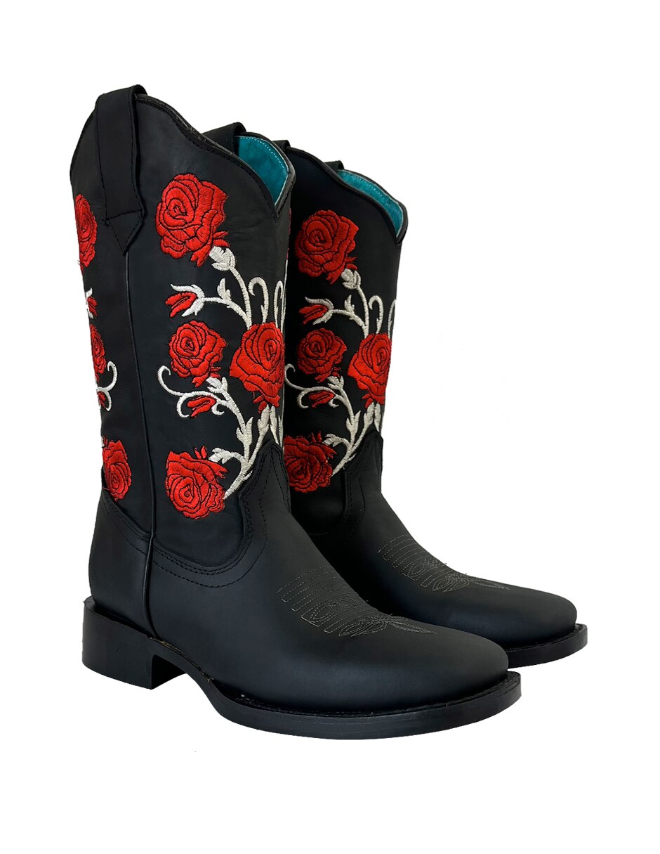 Bota cowboy media pierna de piel para mujer