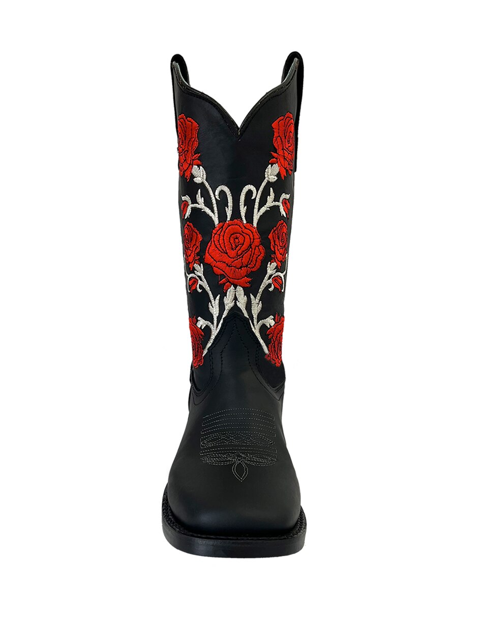 Bota cowboy media pierna de piel para mujer