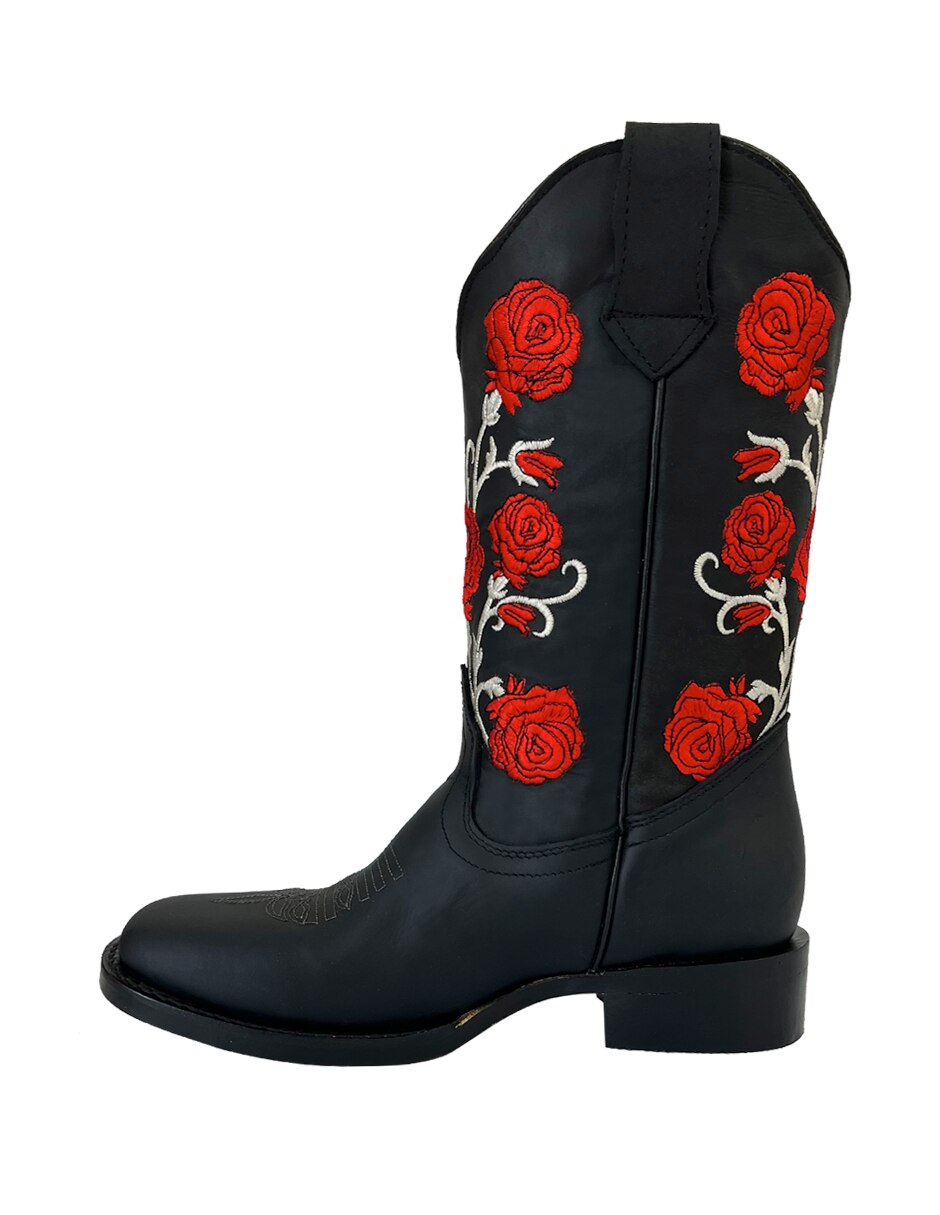 Bota cowboy media pierna de piel para mujer