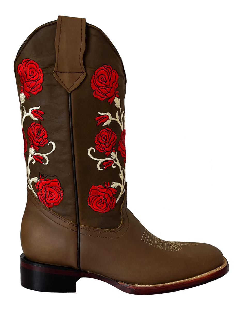 Bota media pierna de piel para mujer