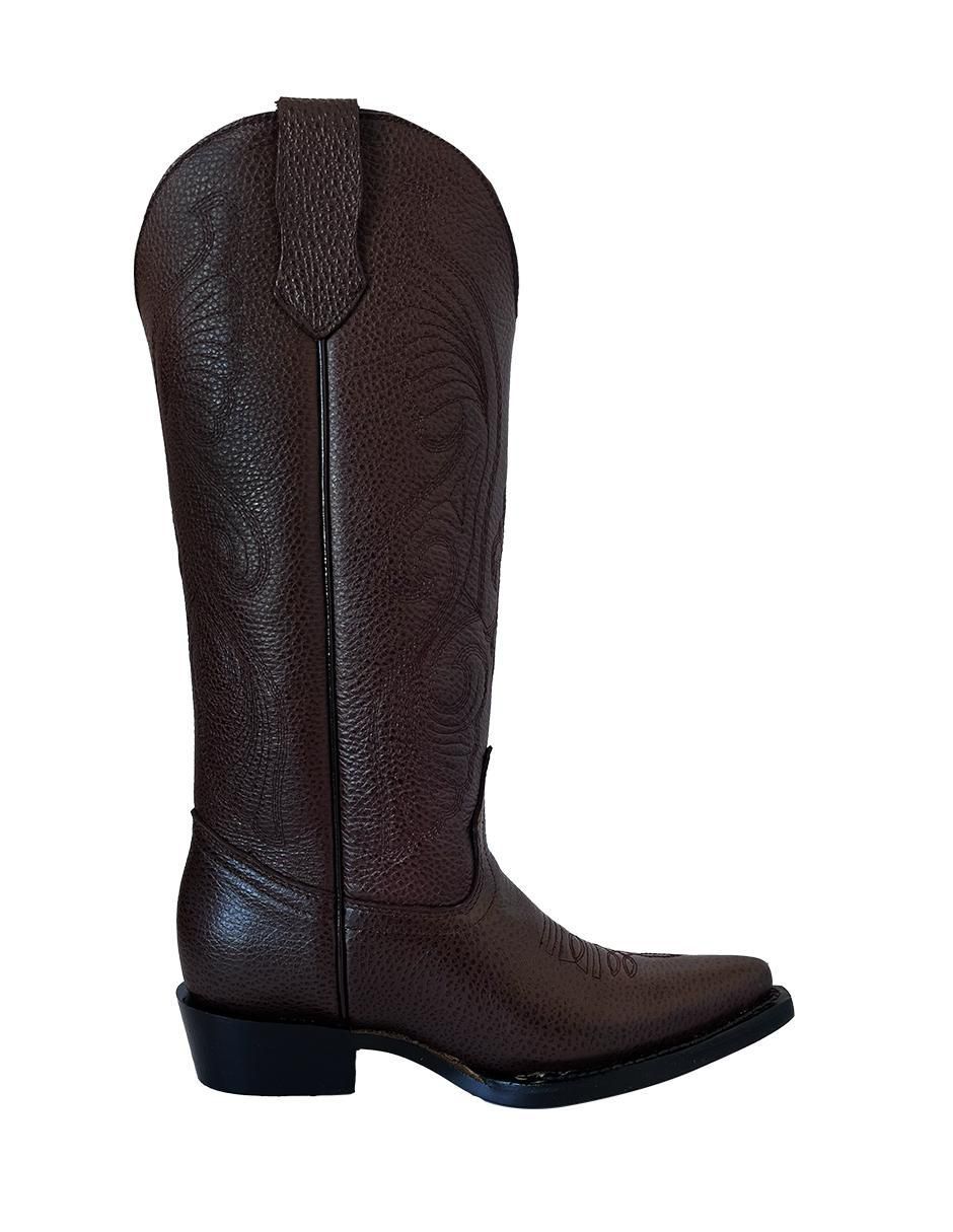 Bota cowboy abajo de la rodilla de piel para mujer