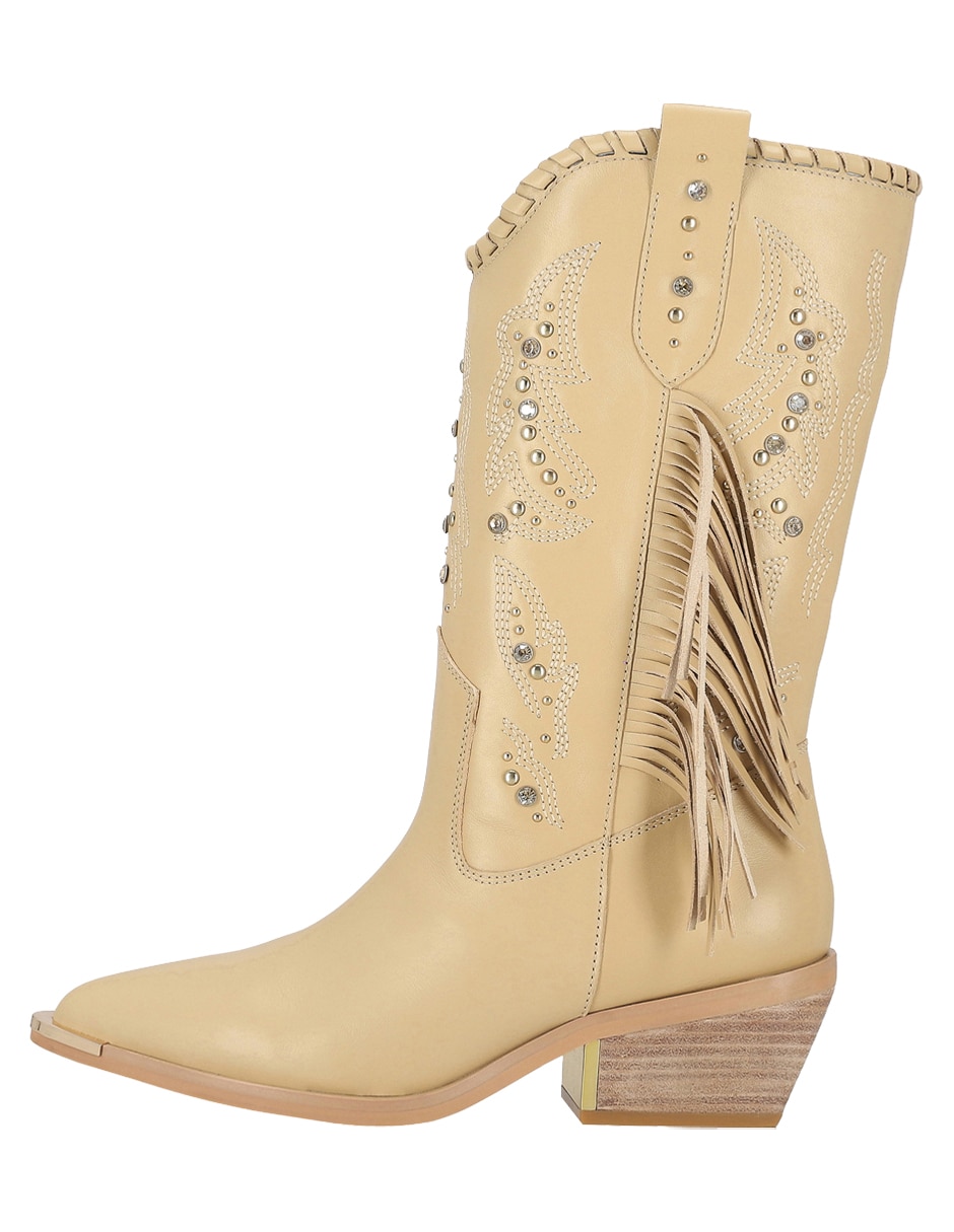 Bota media pierna de piel para mujer