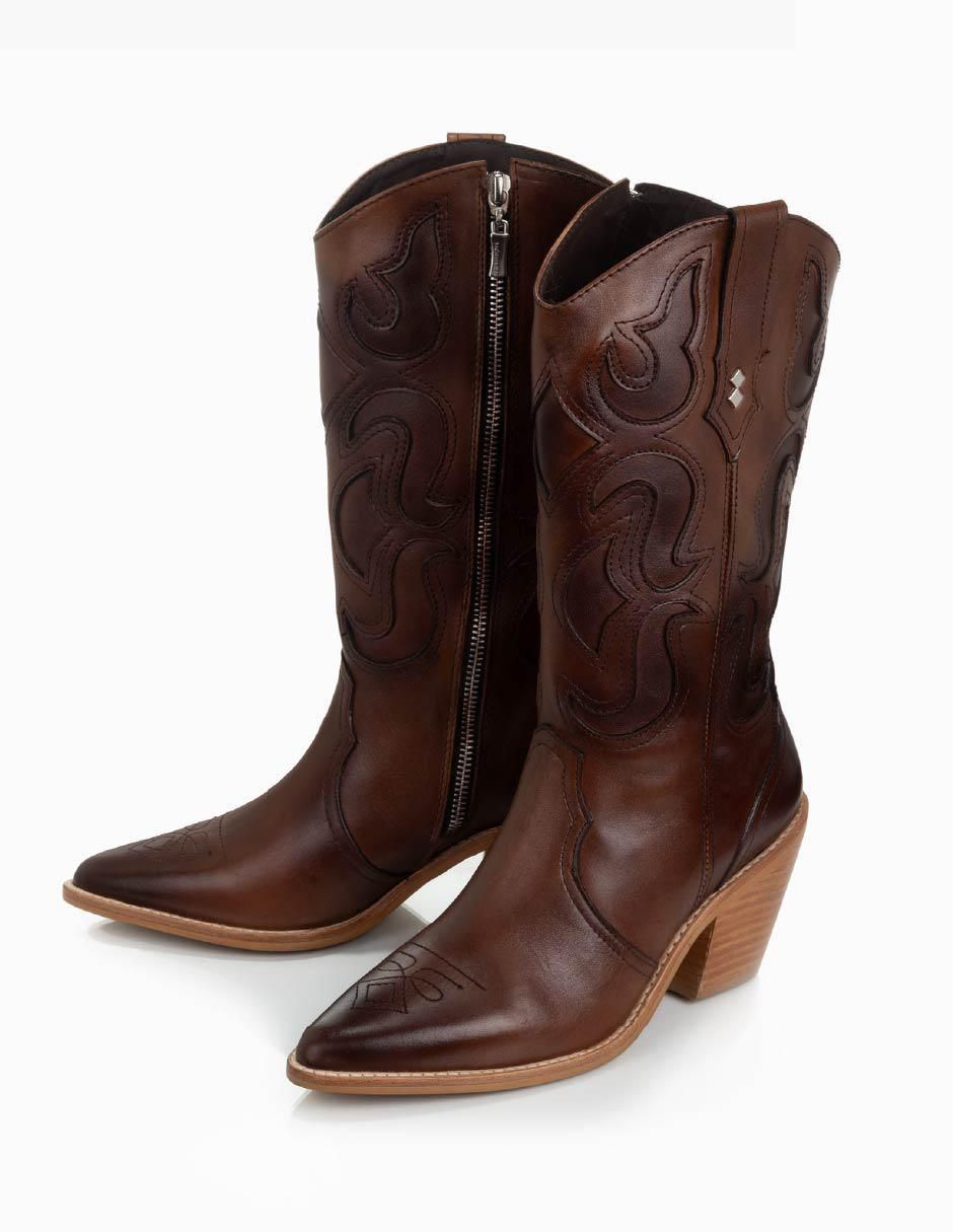 Bota cowboy abajo de la rodilla Hörner de piel para mujer