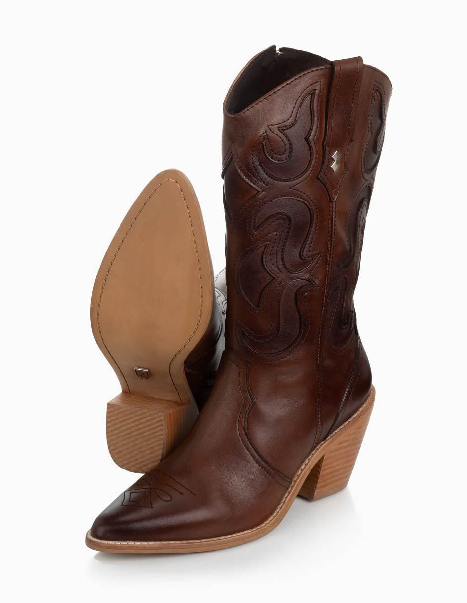 Bota cowboy abajo de la rodilla Hörner de piel para mujer