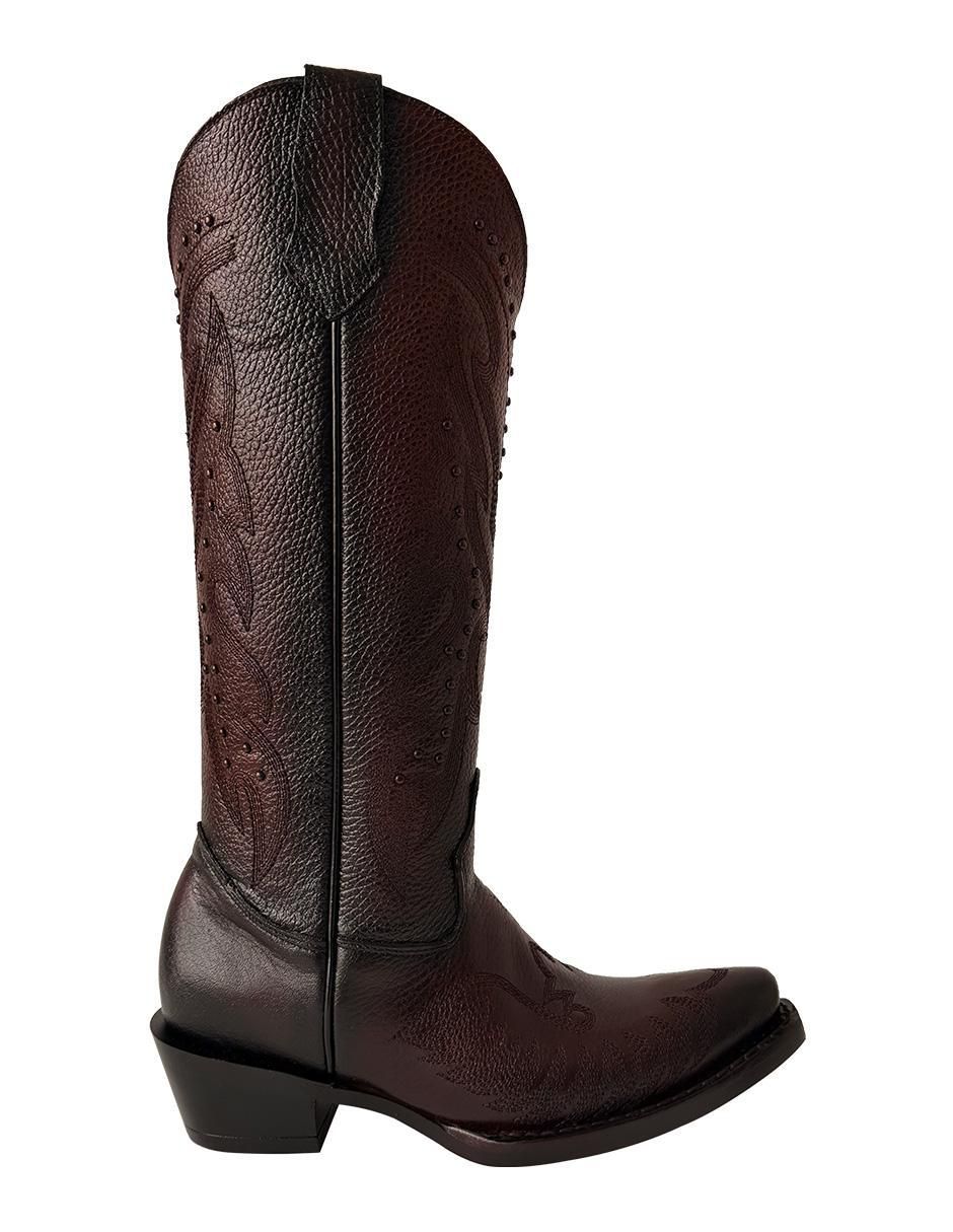 Bota cowboy abajo de la rodilla de piel para mujer