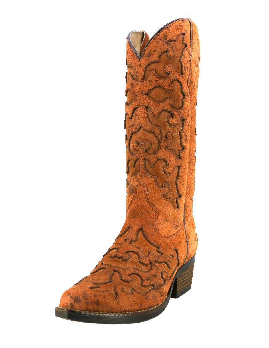 Bota cowboy abajo de la rodilla Western de piel para mujer