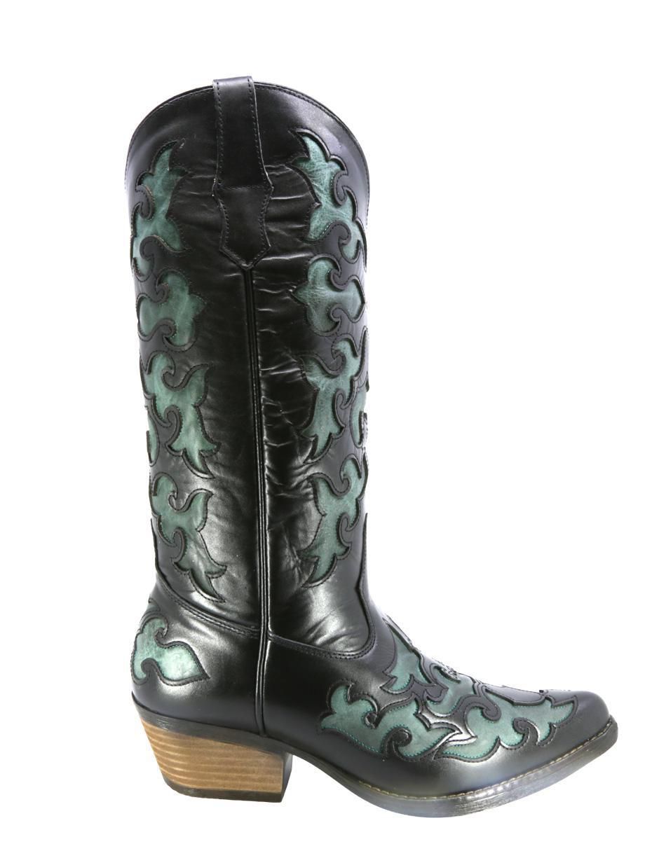 Bota cowboy abajo de la rodilla Texaban Western de piel para mujer