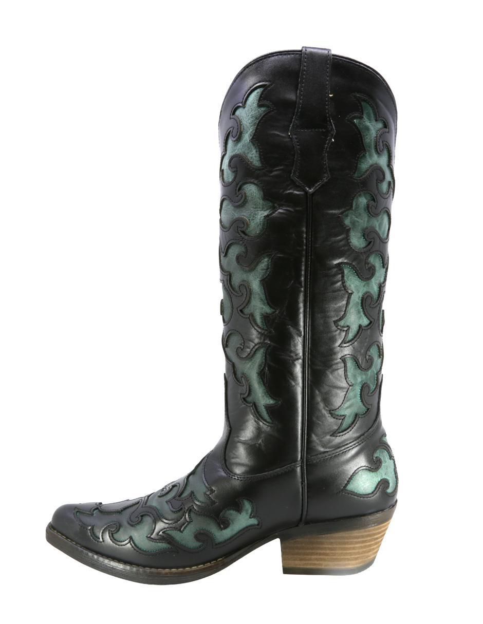 Bota cowboy abajo de la rodilla Texaban Western de piel para mujer