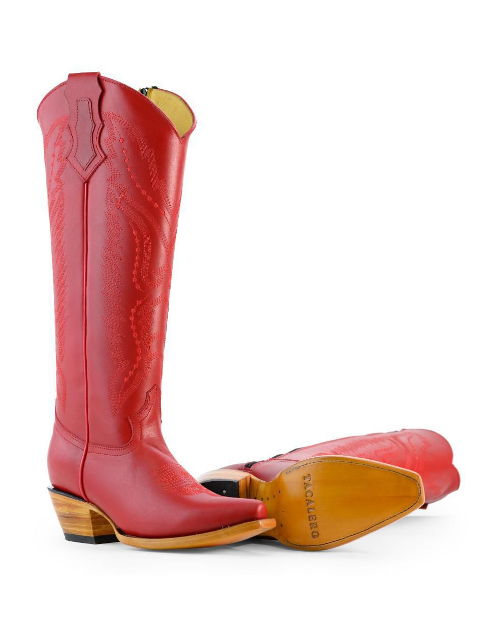 Bota cowboy abajo de la rodilla de piel para mujer