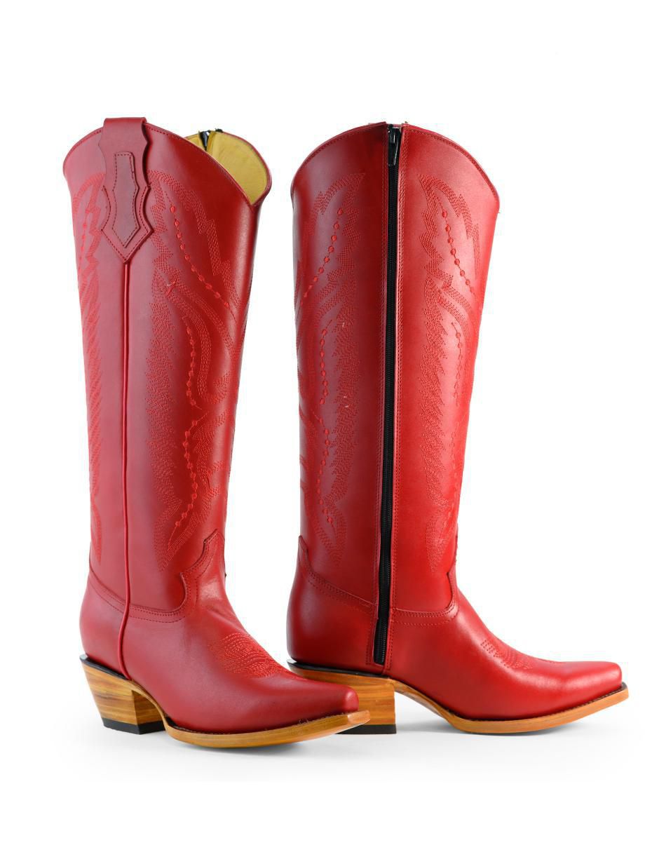 Bota cowboy abajo de la rodilla de piel para mujer