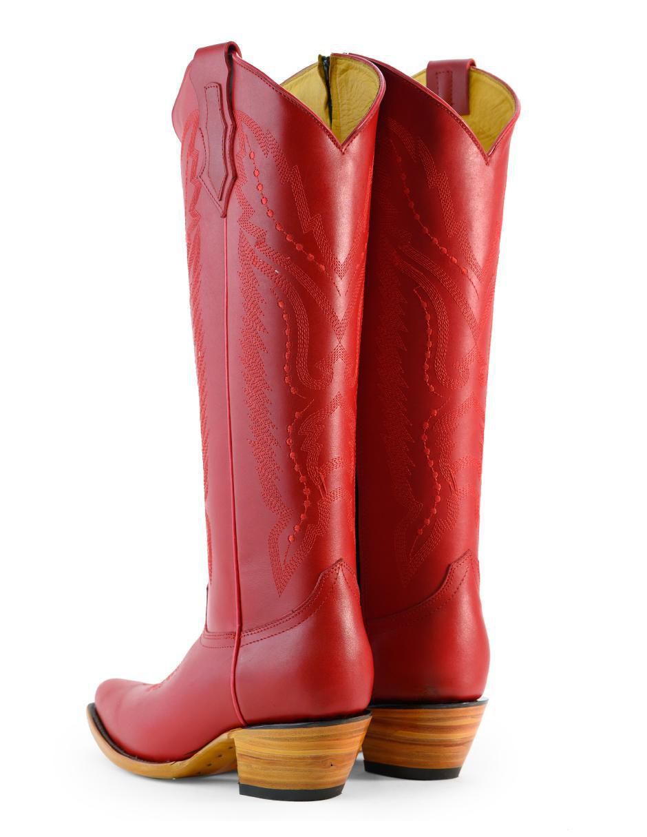 Bota cowboy abajo de la rodilla de piel para mujer