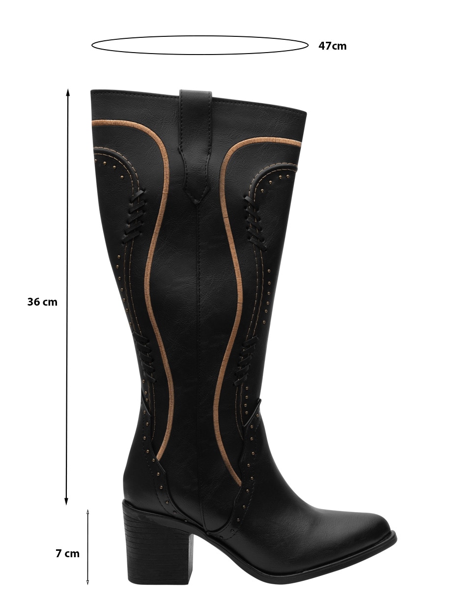 Bota cowboy abajo de la rodilla sin familia de sintético para mujer 7