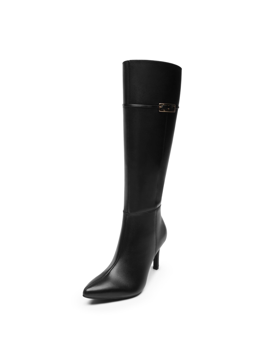 Bota abajo de la rodilla semivestir de piel para mujer 4
