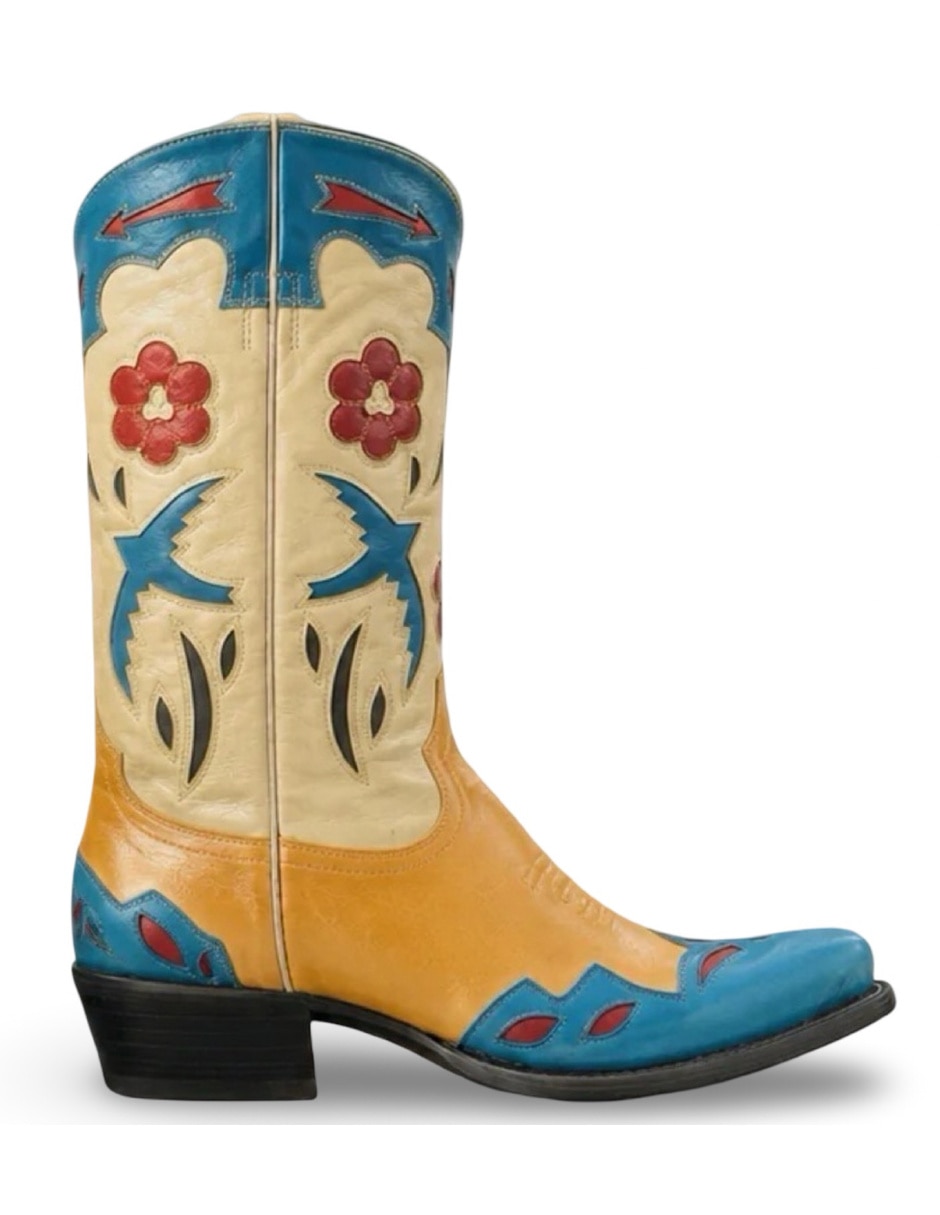 Bota cowboy media pierna blue bird vintage de piel para mujer