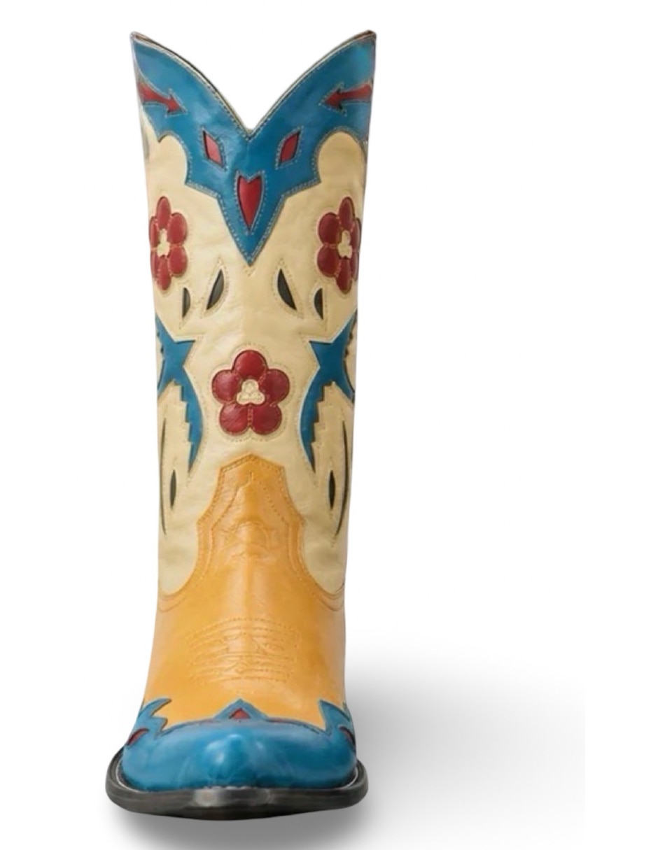 Bota cowboy media pierna blue bird vintage de piel para mujer